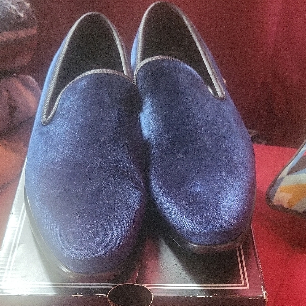 Navy Blue Suede Slip-On Loafers with Shimmer